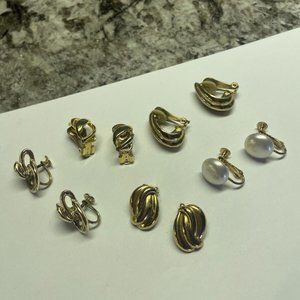 Lot Of 5 Vintage - Modern Costume Earrings Vintage Clip On Clip-on -Gold Tone